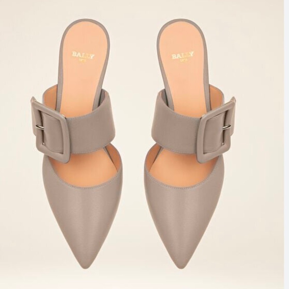 Bally Jemima buckle-detail mules Gray Kitten Heel Sz 37 US 7 Women - Picture 6 of 12